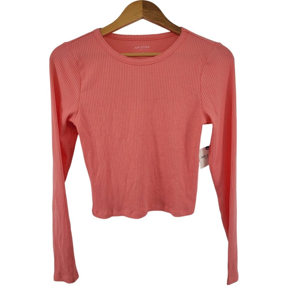 Arizona Jeans Ribbed Long Sleeve Top NWT Medium Cabana Coral